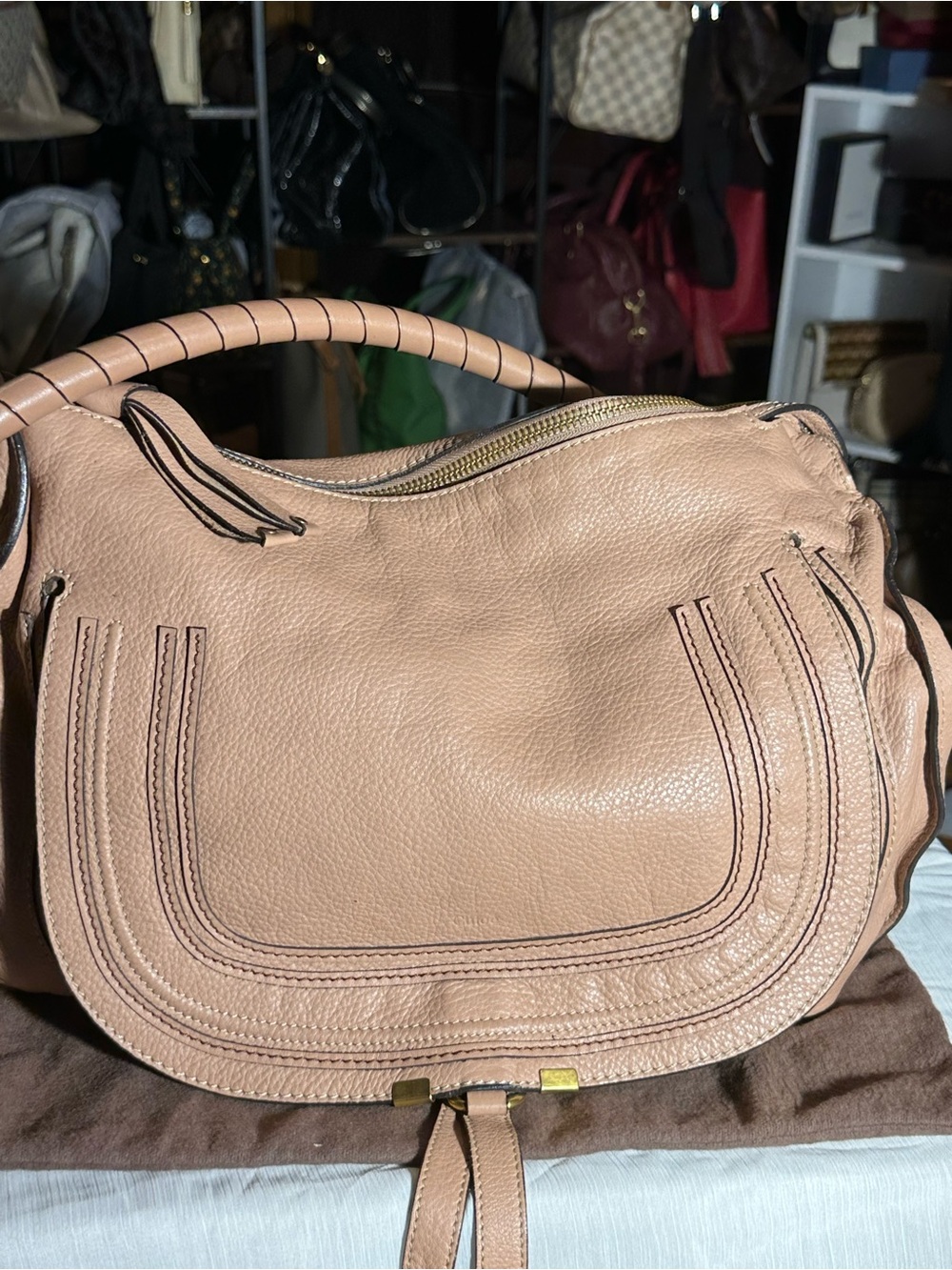 Chloe Pink Leather Shoulder Bag with Gold Hardware